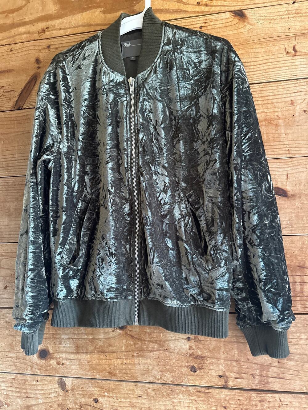 ASOS Crushed Green Velvet Bomber Jacket